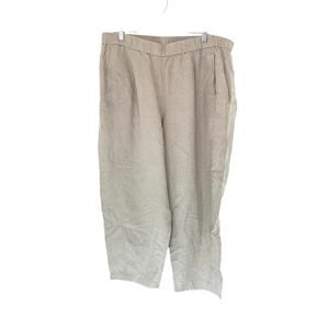 Eileen Fisher Linen Pants Tan Lagenlook Stretch Coastal Grandma Relaxed Size XL